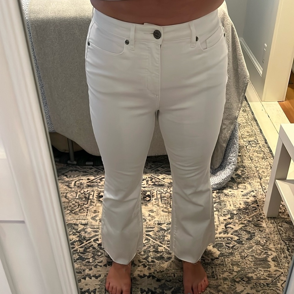 White LOFT curvy high waist kick crop denim